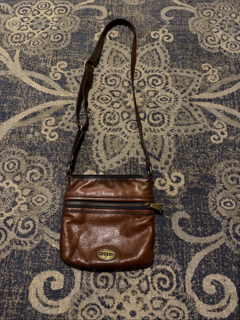 Fossil Brown Leather Messenger Crossbody Bag